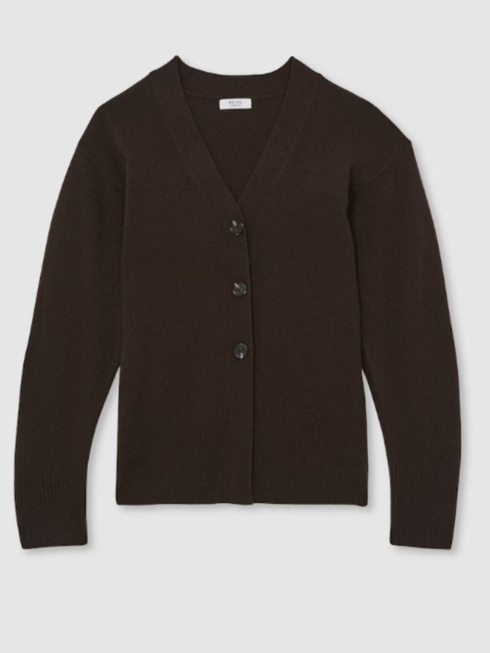 Reiss Tyla Wool Blend Cashmere Fitted Cardigan – Chocolate – XL